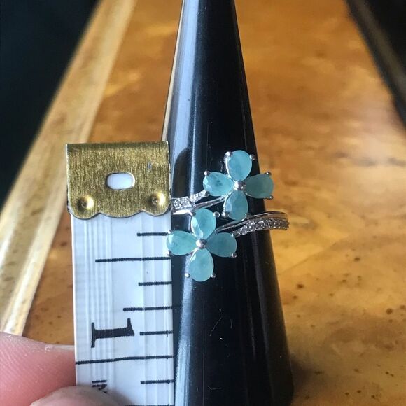 Natural Grandidierite Sterling Silver Flower Bypass Ring Size 7 - Picture 6 of 9